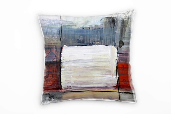 Abstrakt, rot, weiß Rechtecke, Linien, gemalt Deko Kissen 40x40cm für Couch Sofa Lounge Zierkissen