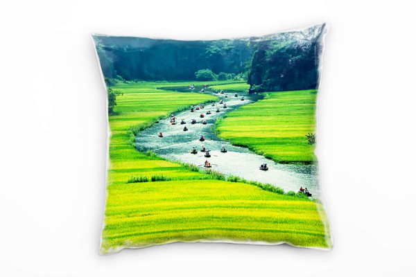 Landschaften, grün, blau, Fluss, Vietnam Deko Kissen 40x40cm für Couch Sofa Lounge Zierkissen