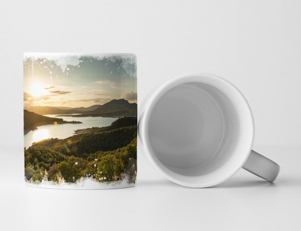 Tasse Geschenk Bergwiese – Sonnenuntergang über dem See