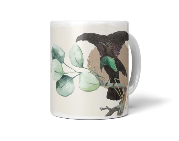Dekorative Tasse mit schönem Vogel Motiv Schwarz Exotisch Blumen Design Kunstvoll Vintage