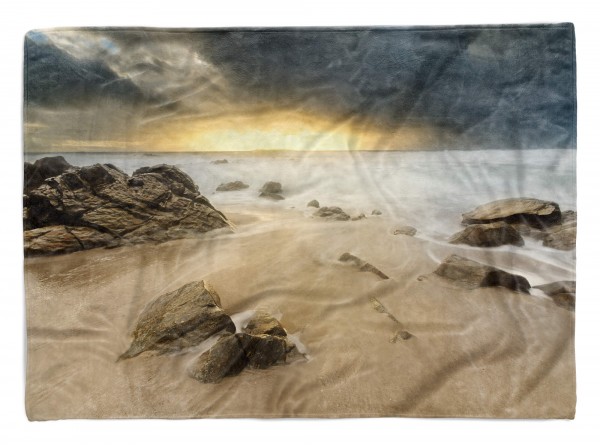 Handtuch Strandhandtuch Saunatuch Kuscheldecke mit Fotomotiv Strand Felsen Sonn