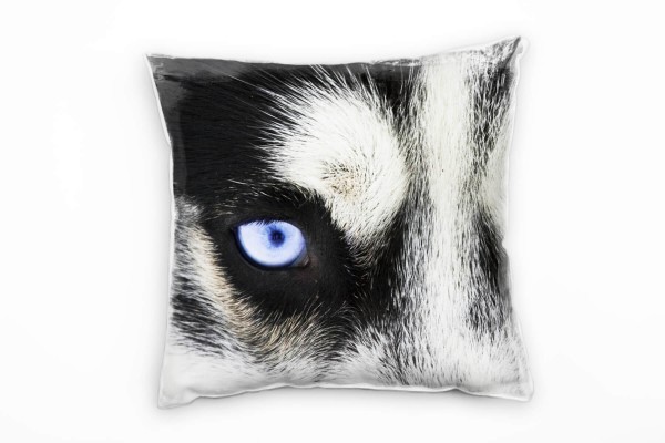 Tiere, Macro, blau, schwarz, weiß, Hundeaugen Deko Kissen 40x40cm für Couch Sofa Lounge Zierkissen