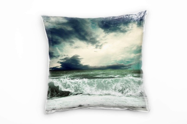 Meer, grau, grün, überschlagende Welle, Wolken Deko Kissen 40x40cm für Couch Sofa Lounge Zierkissen
