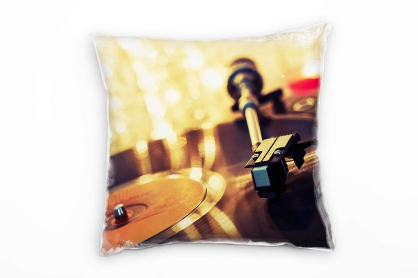 Macro, Schallplatte, gelb, braun Deko Kissen 40x40cm für Couch Sofa Lounge Zierkissen