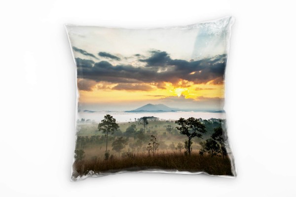 Landschaft, Sonnenaufgang, Bäume, braun, orange Deko Kissen 40x40cm für Couch Sofa Lounge Zierkissen