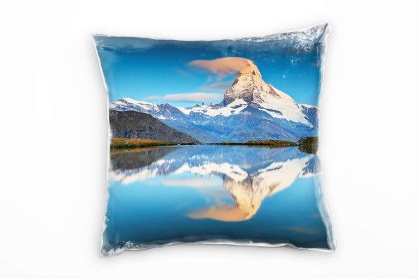 Seen, schneebedeckter Berg, Spiegelung, blau, weiß Deko Kissen 40x40cm für Couch Sofa Lounge Zierkis