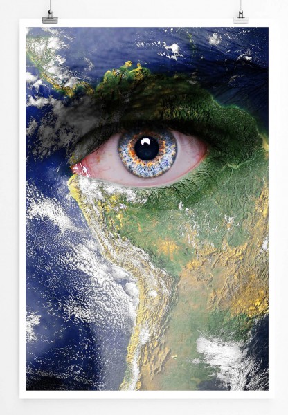 60x90cm Fotocollage Poster Das Gesicht der Erde mit blauem Auge