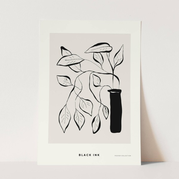 Black Ink dekorative Illustration Modern Pflanze in Vase