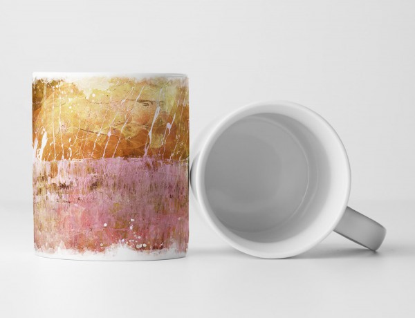 Tasse Geschenk Farbensplash und Spachteltechnik; rosa, sepia, weiße Elemente