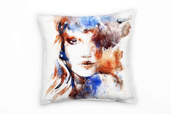 Abstrakt, braun, blau, Frauengesicht, gemalt Deko Kissen 40x40cm für Couch Sofa Lounge Zierkissen