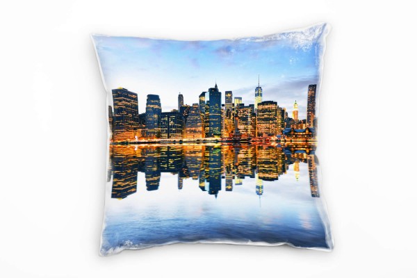 City, New York, Manhattan, Spiegelung, blau, orange Deko Kissen 40x40cm für Couch Sofa Lounge Zierki
