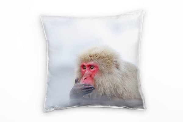 Tiere, badender Affe, Japan, Dunst, grau, pink Deko Kissen 40x40cm für Couch Sofa Lounge Zierkissen