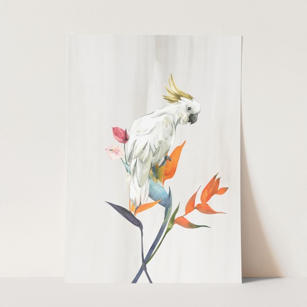 Vogel Motiv Kakadus Blumen Blüten Exotisch Kunstvoll Vintage