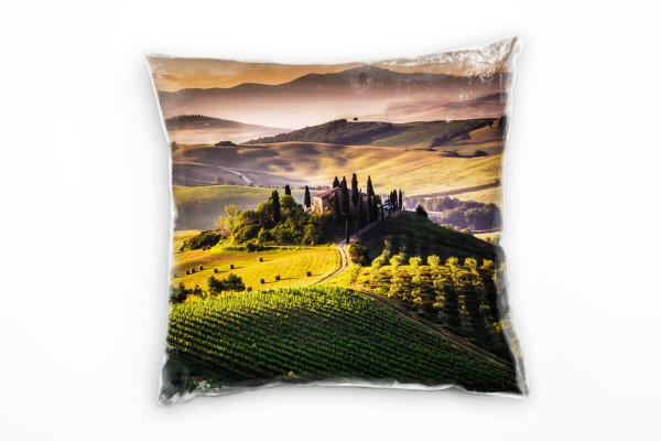 Landschaft, grün, braun, Italien, Hügel Deko Kissen 40x40cm für Couch Sofa Lounge Zierkissen
