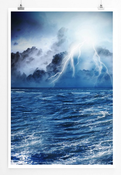 Landschaftsfotografie 60x90cm Poster Dunkler Himmel über stürmischer See