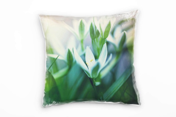 Blumen, Schneeglöckchen, Frühling, grün, weiß Deko Kissen 40x40cm für Couch Sofa Lounge Zierkissen
