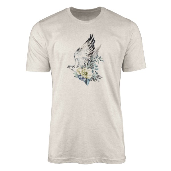 Herren Shirt Organic T-Shirt Aquarell Motiv Falke Blumen Bio-Baumwolle Ökomode Nachhaltig Farbe