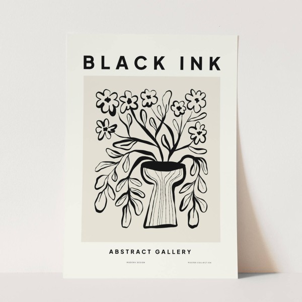 Black Ink dekorative Illustration Modern Blumenstrauß Vase