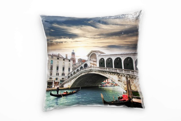 City, türkis, braun, gelb, Venedig, Boote, Brücke, Italien Deko Kissen 40x40cm für Couch Sofa Lounge