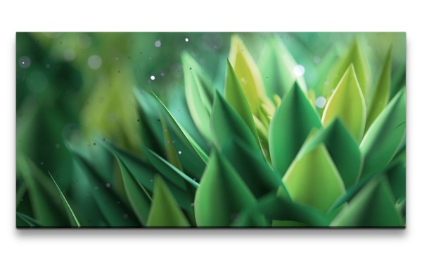 Leinwandbild 120x60cm Grüne Blätter Blüten Kunstvoll Dekorativ Zauberhaft