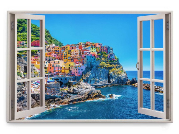 Wandbild 120x80cm Fensterbild Amalfi-Küste Italien Mittelmeer Küstendorf Blau