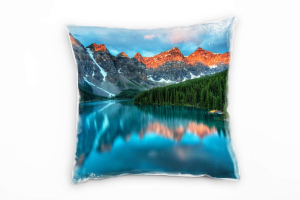 Seen, blau, grün, orange, Berge, Kanada, Sonnenaufgang Deko Kissen 40x40cm für Couch Sofa Lounge Zie