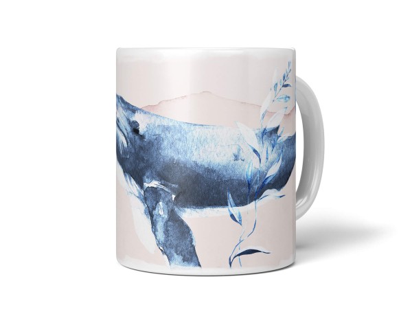 Dekorative Tasse mit schönem Motiv Wal Buckelwal Blau Wasserfarben Aquarell