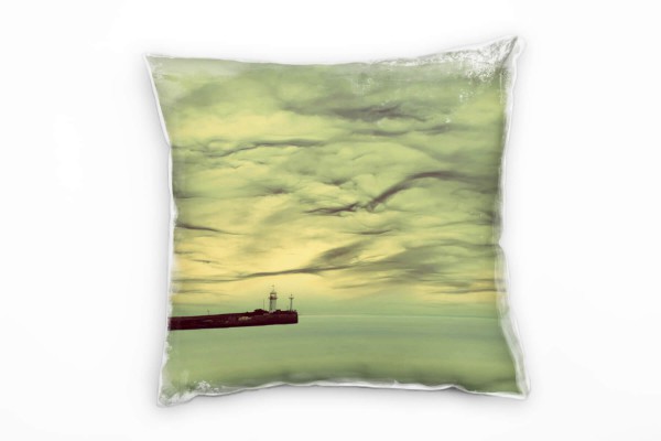 Meer, grün, Leuchtturm in einer Bucht Deko Kissen 40x40cm für Couch Sofa Lounge Zierkissen