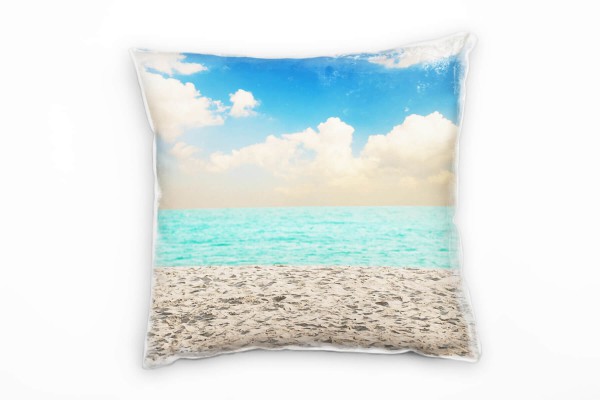 Strand und Meer, Wolken, beige, türkis, blau Deko Kissen 40x40cm für Couch Sofa Lounge Zierkissen