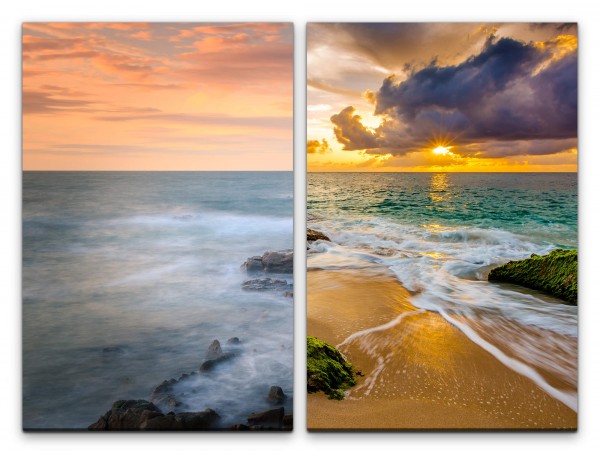 2 Bilder je 60x90cm Meer Horizont Sonnenuntergang Wolken Einsam Weite Beruhigend