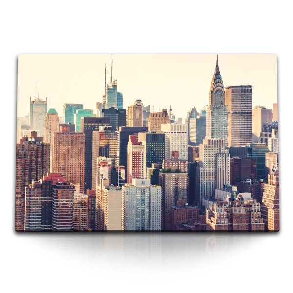 120x80cm Wandbild auf Leinwand New York Skyline Hochhäuser Wolkenkratzer Urban