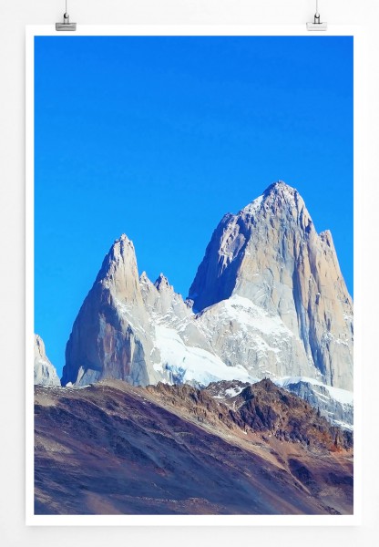 Landschaftsfotografie 60x90cm Poster Berühmter Fitzroy bei strahlendem Wetter Argentinien