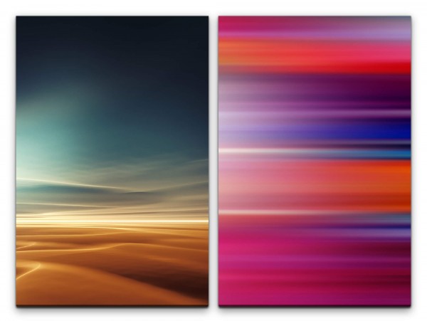 2 Bilder je 60x90cm Wüste Sahara Sand Horizont Rot Blau Streifen