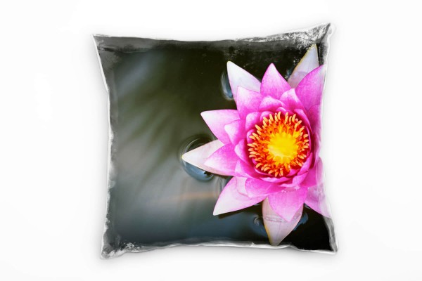 Blumen, rosa, schwarz, orange, Lotusblume Deko Kissen 40x40cm für Couch Sofa Lounge Zierkissen