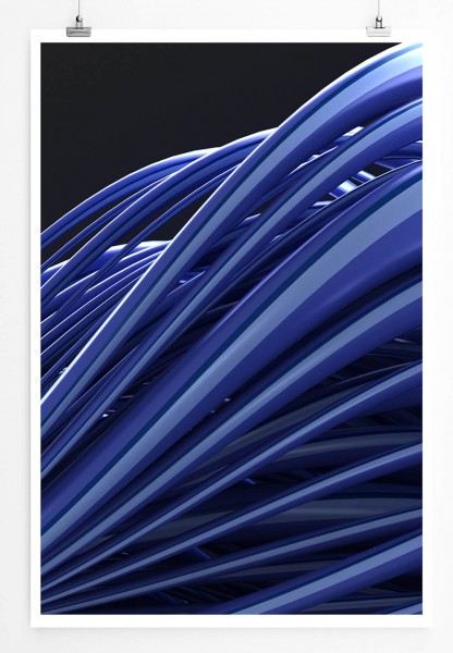 60x90cm Digitale Grafik Poster Blaue Streifen auf schwarzem Hintergrund