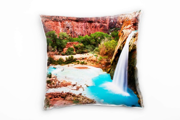 Natur, braun, blau, Wasserfall, Grand Canyon Deko Kissen 40x40cm für Couch Sofa Lounge Zierkissen