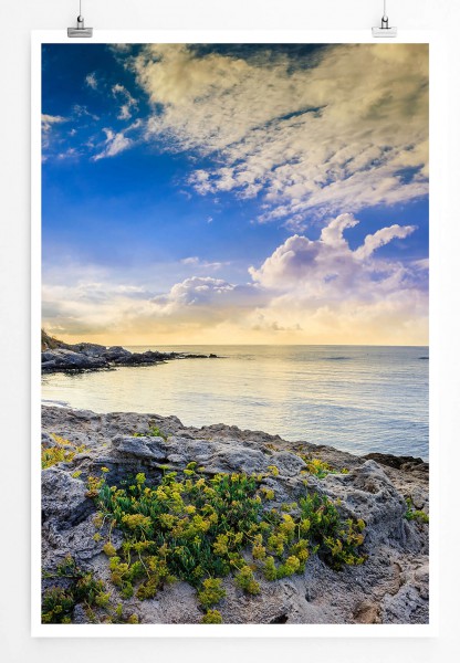 Landschaftsfotografie 60x90cm Poster Meer an blühender Felsenküste