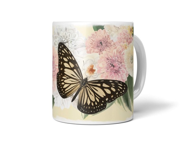 Dekorative Tasse mit schönem Motiv Schmetterling Blumen Blumenstrauß Vintage Sommer