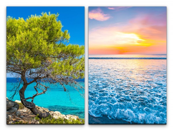 2 Bilder je 60x90cm Griechenland Chalkidiki Baum Mittelmeer Horizont Traumurlaub Erholsam
