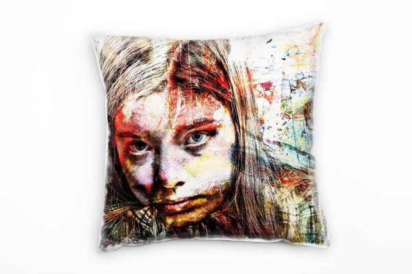 Abstrakt, Frauengesicht, gemalt, bunt Deko Kissen 40x40cm für Couch Sofa Lounge Zierkissen