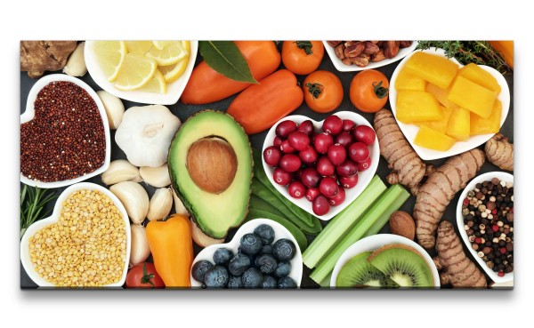 Leinwandbild 120x60cm Essen Früchte Gesund Küche Obst Vegan Farbenfroh