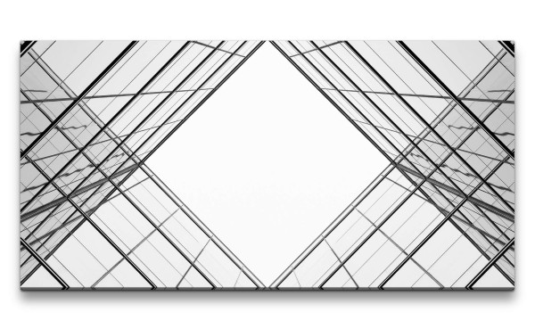 Leinwandbild 120x60cm Architektur Fotokunst Gebäude Büro Fine Art Glasfassade Schwarz Weiß