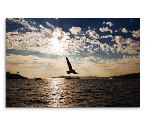 120x80cm Wandbild Istanbul Bosporus Fluss Vögel Abendsonne