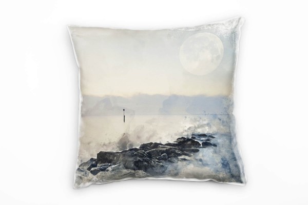 Meer, Mond, Felsen, gemalt, blau, grau Deko Kissen 40x40cm für Couch Sofa Lounge Zierkissen