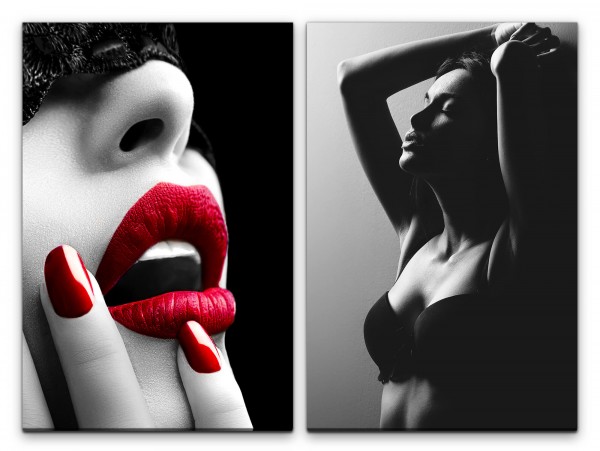 2 Bilder je 60x90cm Erotisch Rote Lippen Sexy Frau Verführerisch Akt