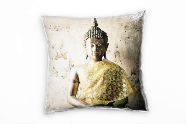 Urban, braun, gold, Buddha, Thailand Deko Kissen 40x40cm für Couch Sofa Lounge Zierkissen