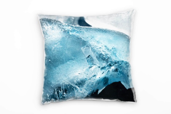 Macro, Winter, Eiswürfel, türkis Deko Kissen 40x40cm für Couch Sofa Lounge Zierkissen