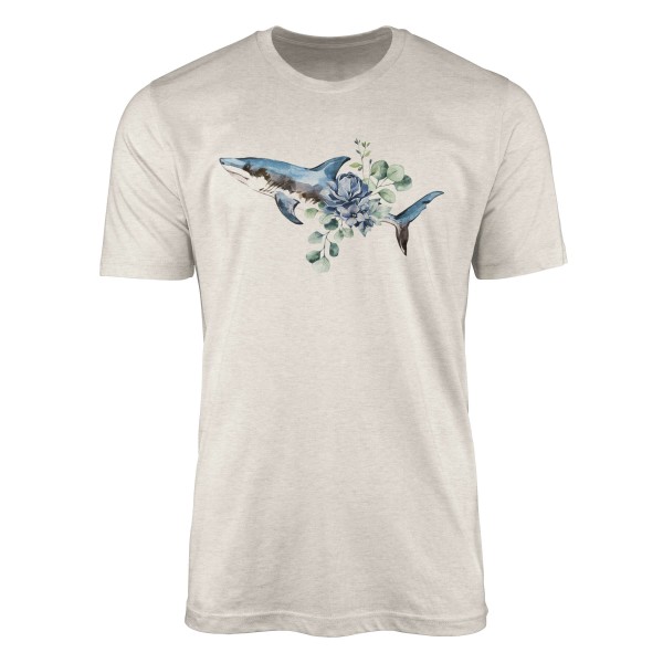 Herren Shirt 100% gekämmte Bio-Baumwolle T-Shirt Hai Wasserfarben Motiv Nachhaltig Ökomode aus erne