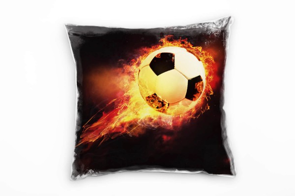 Abstrakt, Fußball in Flamen, Feuer, orange, rot Deko Kissen 40x40cm für Couch Sofa Lounge Zierkissen