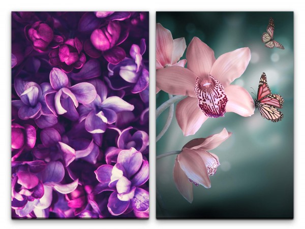 2 Bilder je 60x90cm Blumen Schmetterlinge Blüten Duftend Sommer Dekorativ Malerisch